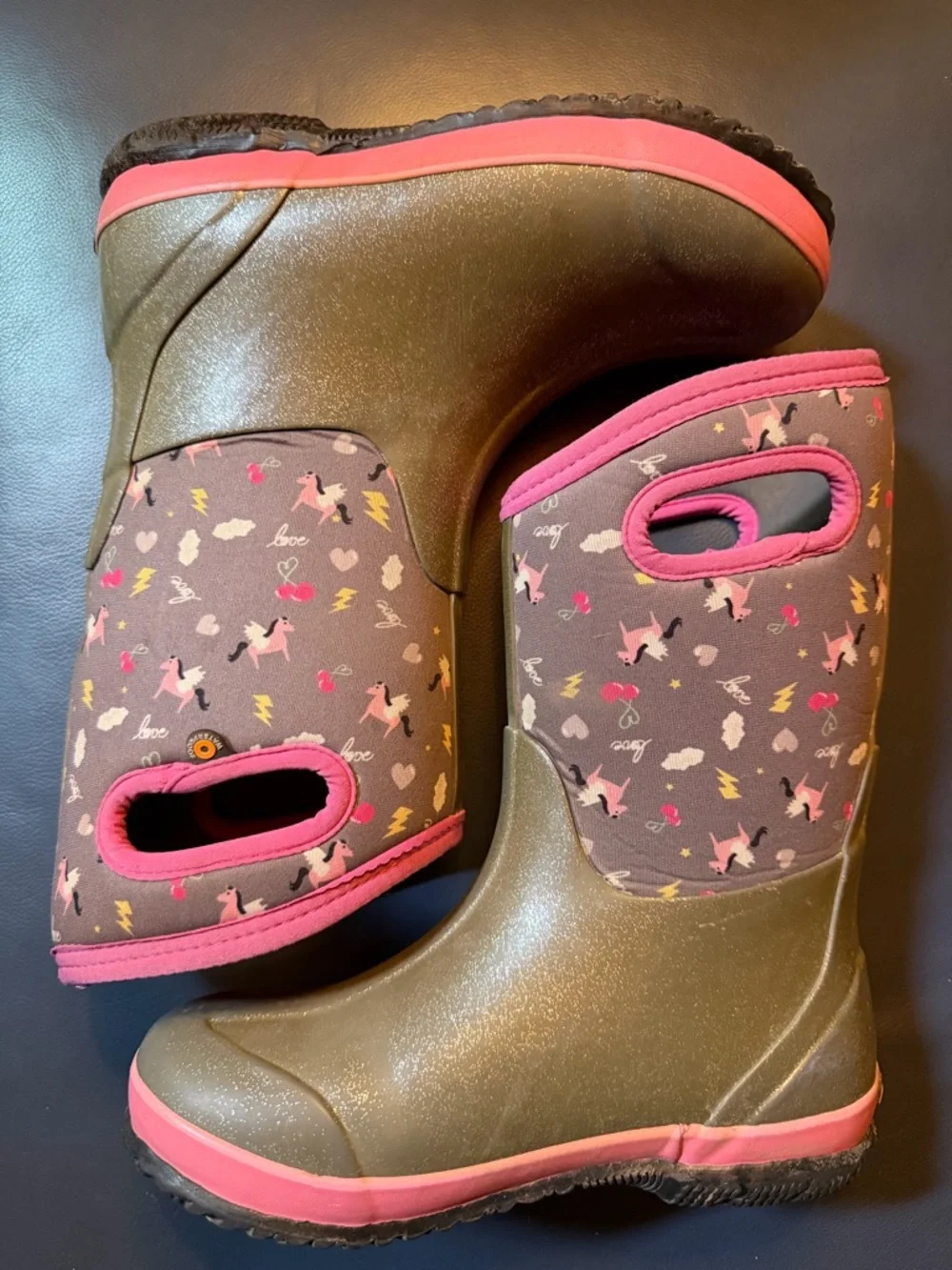BOGS Kids Classic II Waterproof Winter Boots Pink Pegasus Sparkle Sz 4 EURO 37